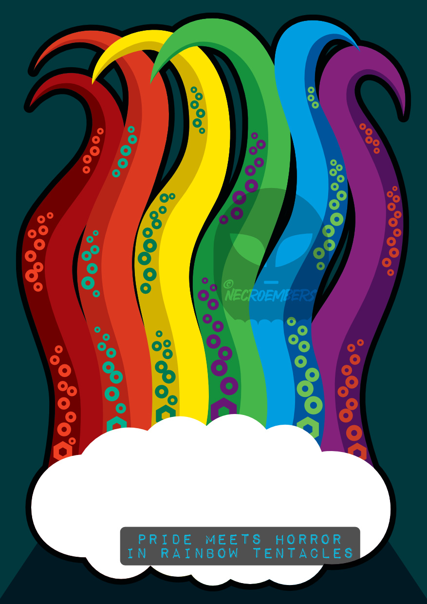 rainbow tentacles rising from a cloud